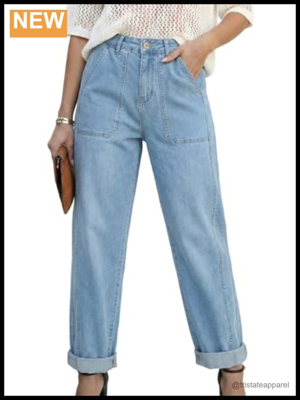High Rise Wide Leg Straight Jeans Stretchy Denim Pants for Women Trendy